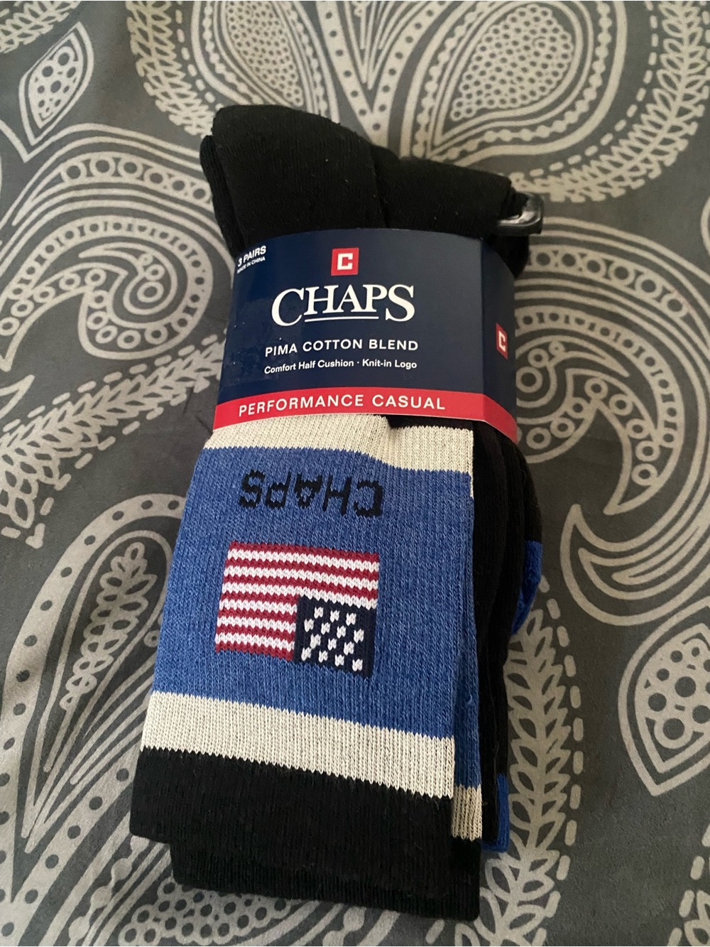Chaps Men's Blue and Black Pima Cotton Blend Performance Casual Socks